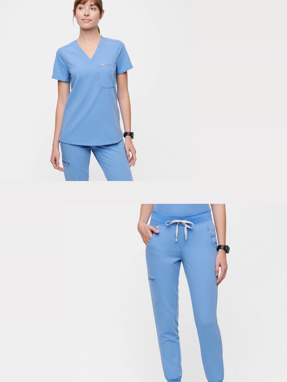 Figs Light Blue V-Neck Scrub Top and Drawstring Jogger Set